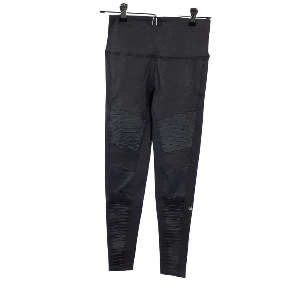 Alo Yoga High Waist Black Glossy Moto Leggings Size S - Picture 2 of 5